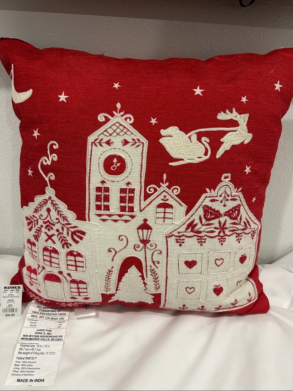 NWT St. Nicholas Square Christmas Village Throw Pillow